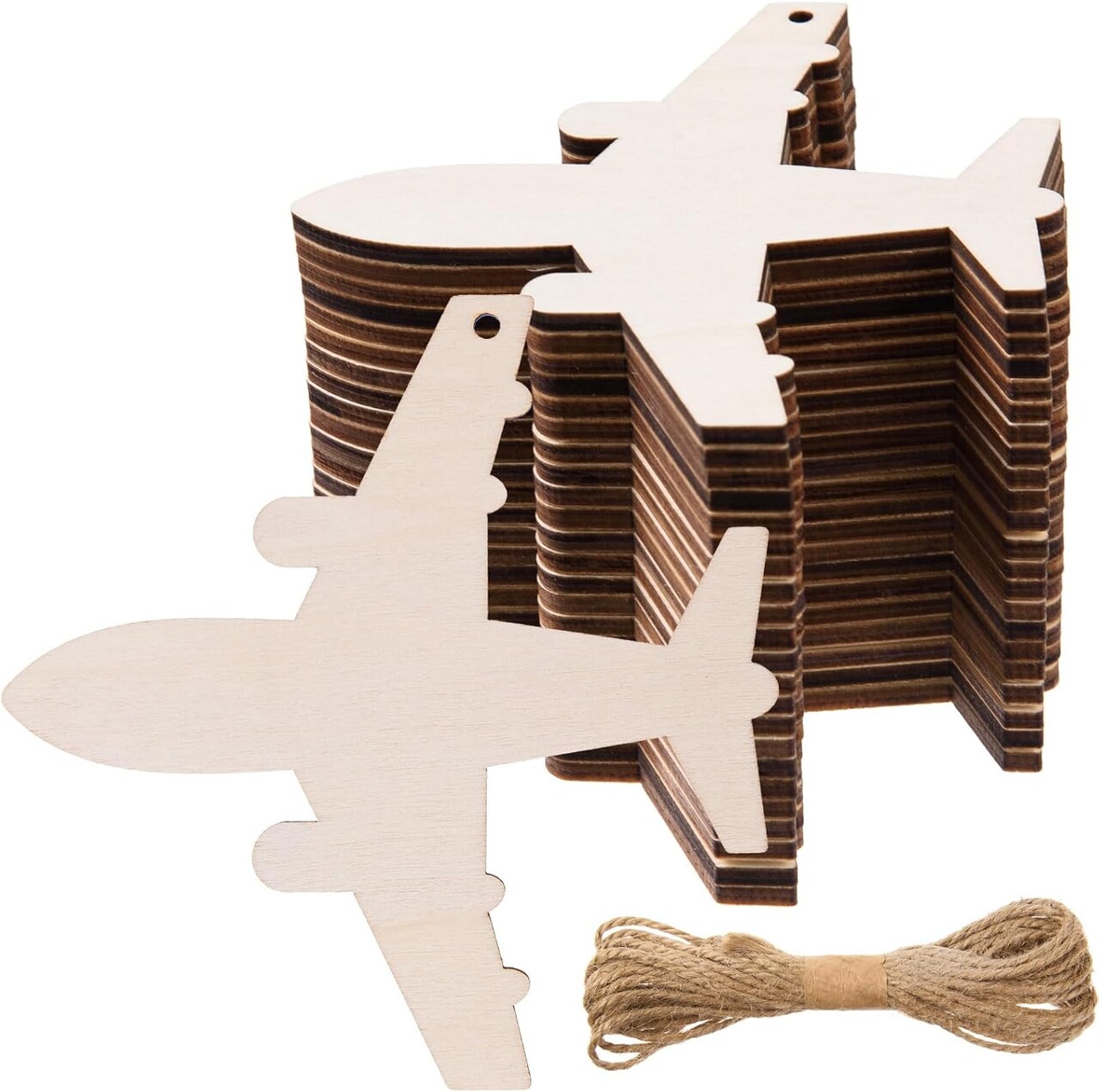 48Pcs Wooden Airplane Cutouts for Crafts – Unfinished Wood Plane Shapes with Twine DIY Hanging Tags for Baby Shower, Birthday, Wedding, Party Decorations & Gift Tags